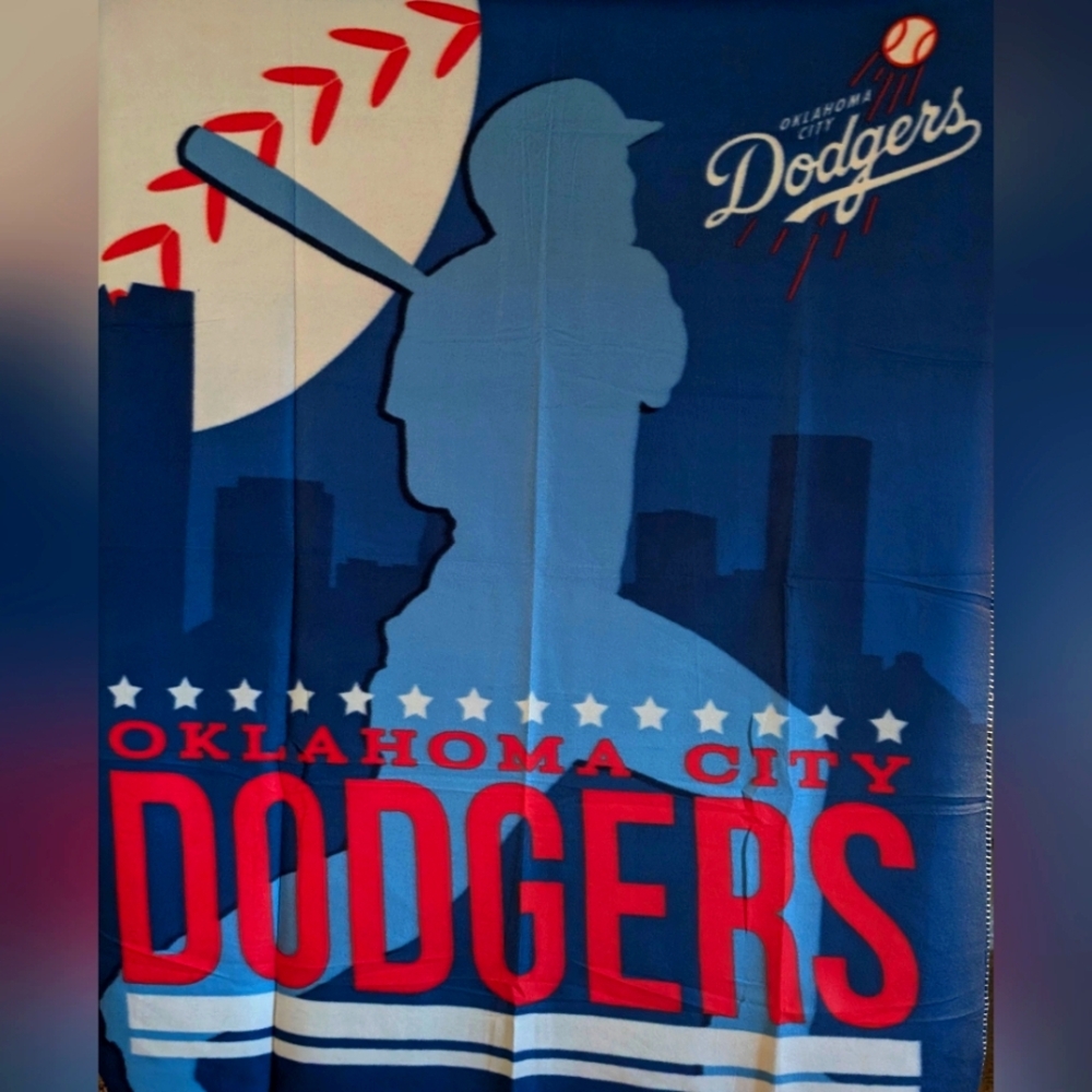 NEW Oklahoma City Dodgers 4x5' Soft Blanket Team Baseball Red White & Blue Throw